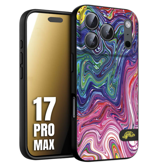 CUSTOMIZZA - Custodia cover nera morbida in tpu compatibile per iPhone 17 PRO MAX colorata fantasia vortice marmo arcobaleno rosa blu fucsia