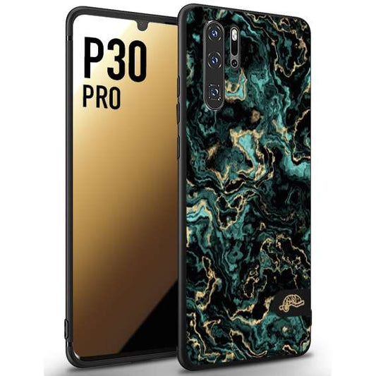 CUSTOMIZZA - Custodia cover nera morbida in tpu compatibile per Huawei P30 PRO effetto marmo marble verde green venature dorato pietra