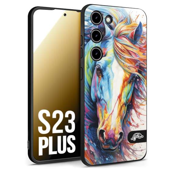 CUSTOMIZZA - Custodia cover nera morbida in tpu compatibile per Samsung S23 PLUS animali color cavallo horse viso colori vibranti disegnato schizzo