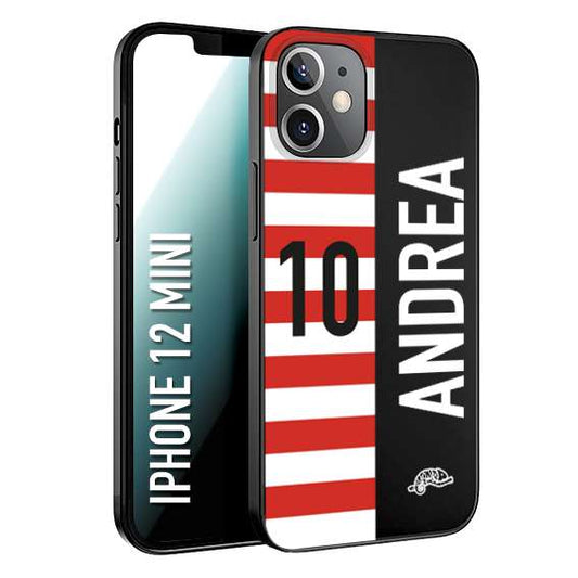 CUSTOMIZZA - Custodia cover nera morbida in tpu compatibile per iPhone 12 MINI personalizzata calcio football nome e numero calciatori bianco rossa