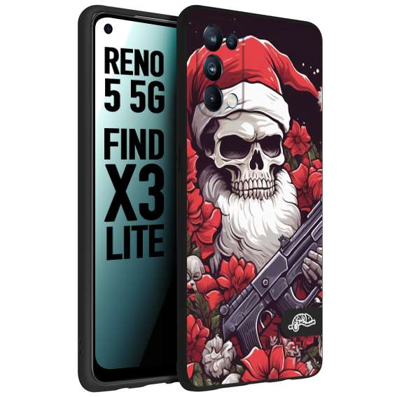 CUSTOMIZZA - Custodia cover nera morbida in tpu compatibile per Oppo Reno 5 5G teschio natale santa claus fiori tattoo disegnato