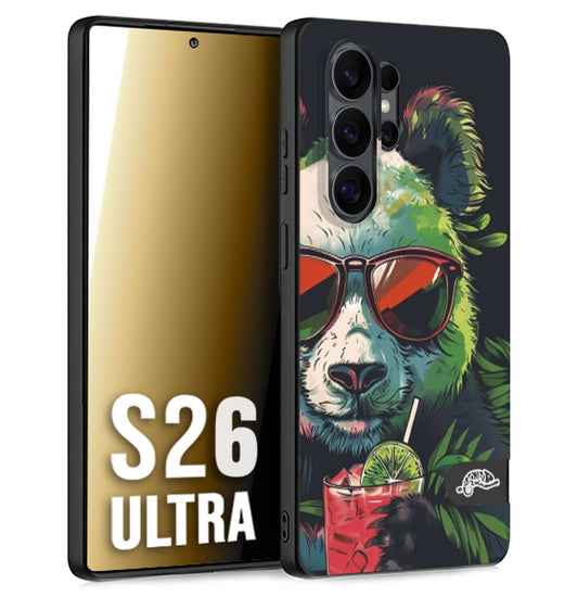 CUSTOMIZZA - Custodia cover nera morbida in tpu compatibile per Samsung S26 ULTRA estate disegnata cocktails animali simpatici panda mojito