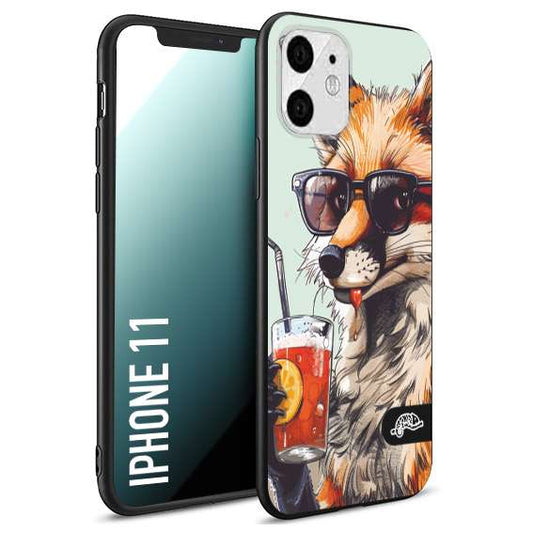 CUSTOMIZZA - Custodia cover nera morbida in tpu compatibile per iPhone 11 estate disegnata cocktails animali simpatici fox volpe negroni