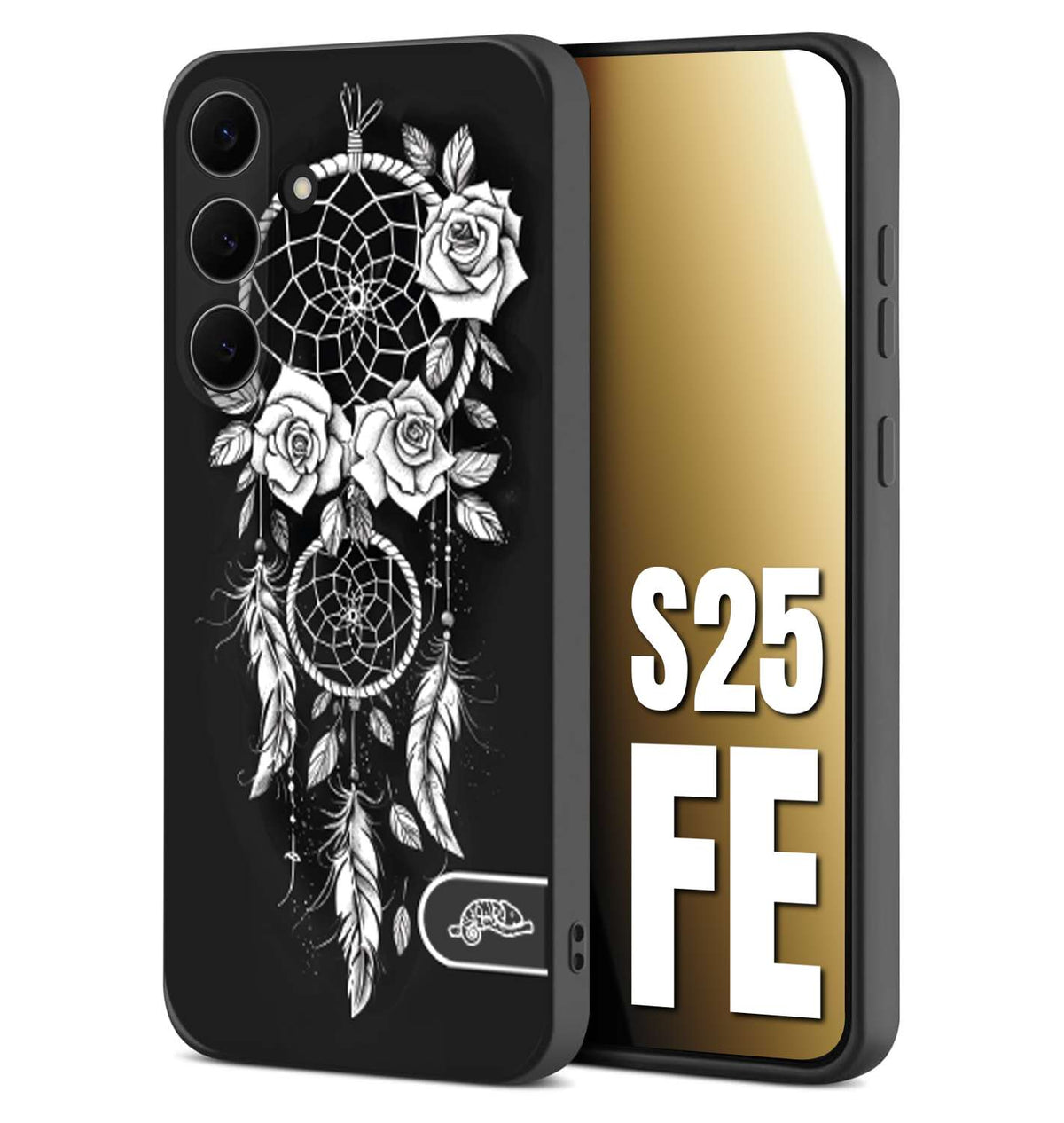 CUSTOMIZZA - Custodia cover nera morbida in tpu compatibile per Samsung S25 FE acchiappasogni dreamcatcher black and white bianco a rilievo disegnato tattoo tatuaggio
