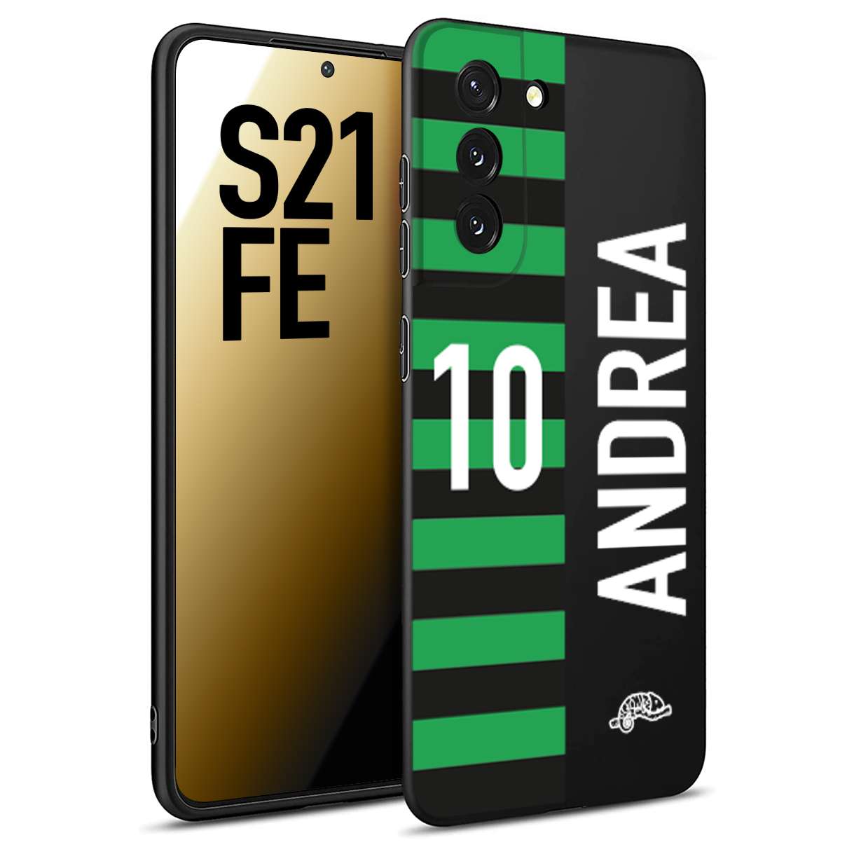 CUSTOMIZZA - Custodia cover nera morbida in tpu compatibile per Samsung S21 FE personalizzata calcio football nome e numero calciatori neroverde