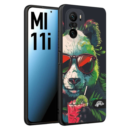 CUSTOMIZZA - Custodia cover nera morbida in tpu compatibile per Xiaomi Mi 11i estate disegnata cocktails animali simpatici panda mojito