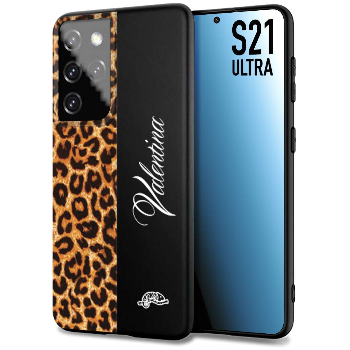 CUSTOMIZZA - Custodia cover nera morbida in tpu compatibile per Samsung S21 ULTRA custom nome scritta leopardato maculato donna marrone leopard