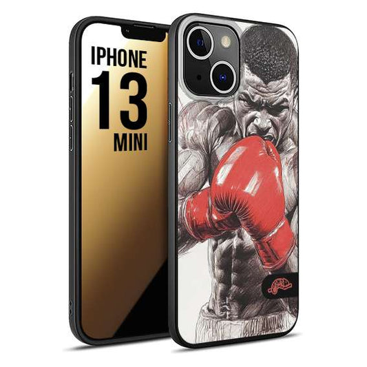 CUSTOMIZZA - Custodia cover nera morbida in tpu compatibile per iPhone 13 MINI pugilato pugili disegno tattoo guantoni box pesi massimi gancio