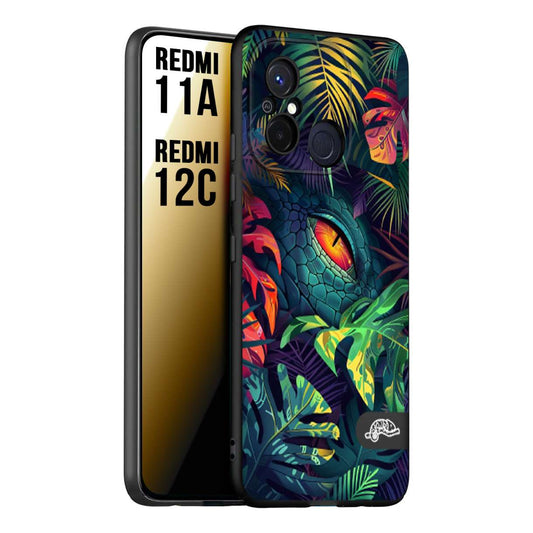 CUSTOMIZZA - Custodia cover nera morbida in tpu compatibile per Xiaomi Redmi 11A - 12C animali color giungla tropicale occhio di coccodrillo alligatore disegnato