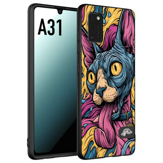 CUSTOMIZZA - Custodia cover nera morbida in tpu compatibile per Samsung A31 Sphynx Colorato Pop Art Psichedelico Gatto Blu Rosa Giallo Artistica Fantasy