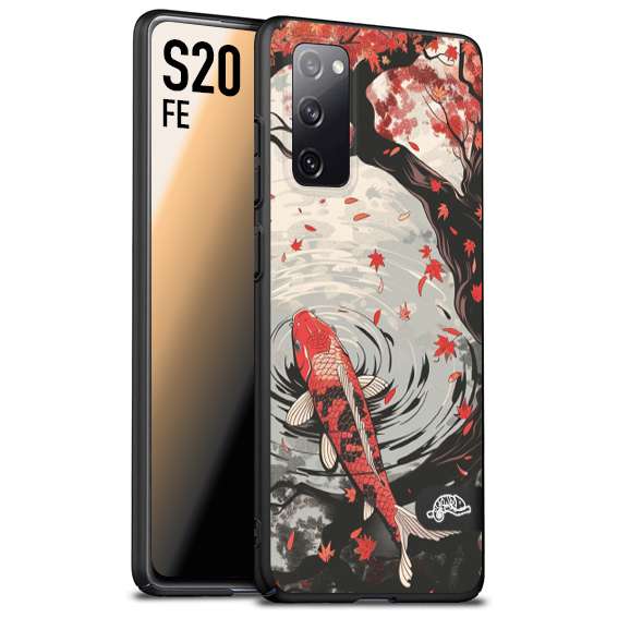 CUSTOMIZZA - Custodia cover nera morbida in tpu compatibile per Samsung S20 FE giapponese lago carpa koi rossa con foglie d'acero rosso disegnata tattoo