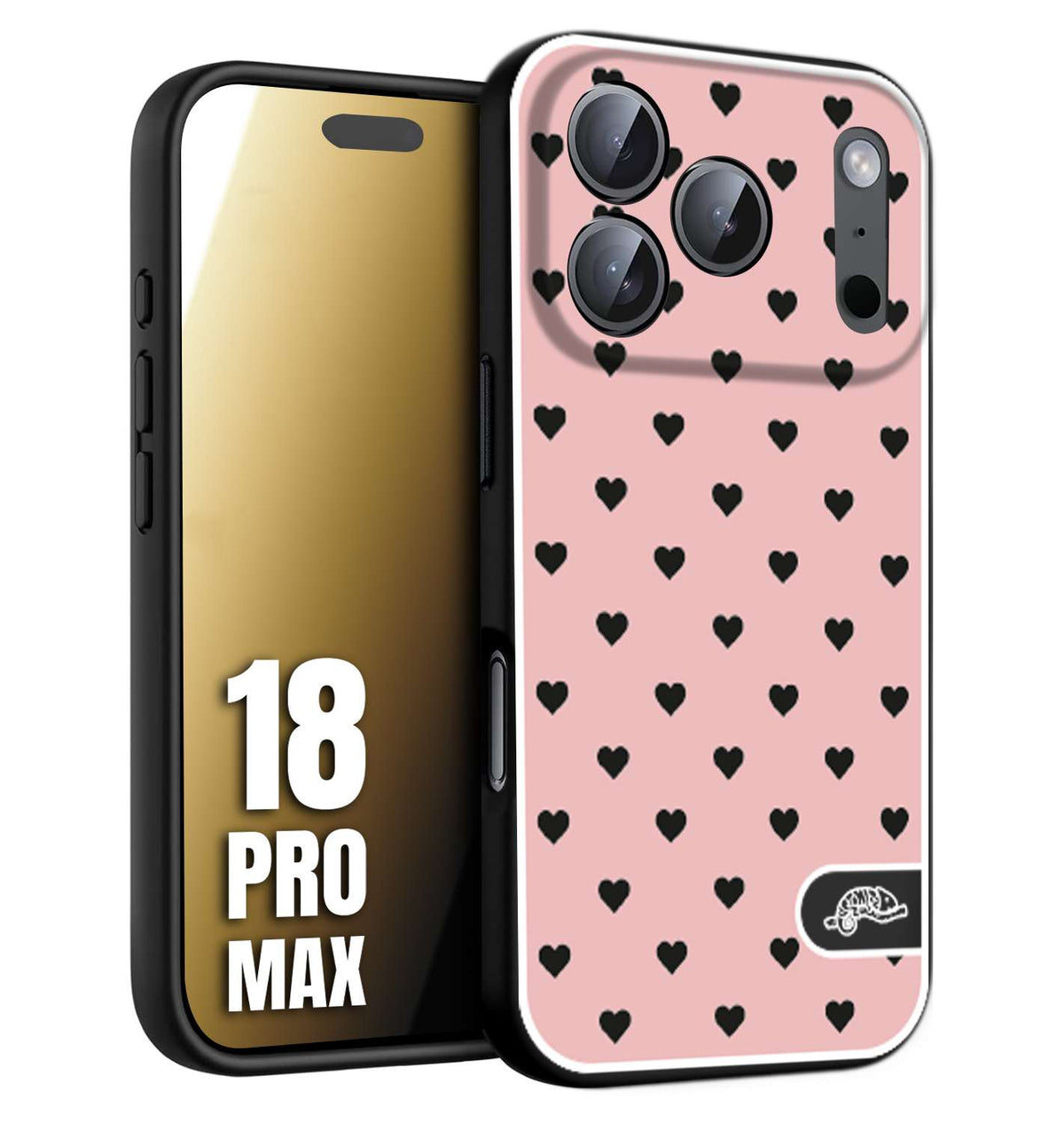 CUSTOMIZZA - Custodia cover nera morbida in tpu compatibile per iPhone 18 PRO MAX cuori pois rosa donna pin up vintage