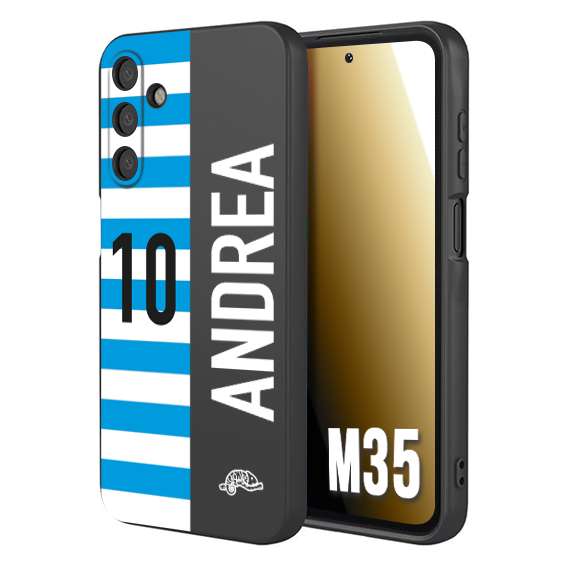 CUSTOMIZZA - Custodia cover nera morbida in tpu compatibile per Samsung M35 personalizzata calcio football nome e numero calciatori biancazzurri