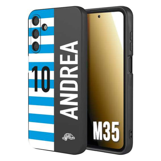 CUSTOMIZZA - Custodia cover nera morbida in tpu compatibile per Samsung M35 personalizzata calcio football nome e numero calciatori biancazzurri