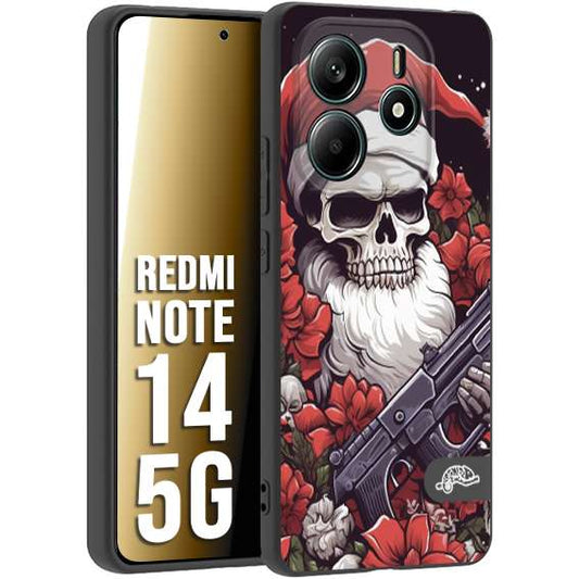 CUSTOMIZZA - Custodia cover nera morbida in tpu compatibile per Xiaomi Redmi Note 14 5G teschio natale santa claus fiori tattoo disegnato