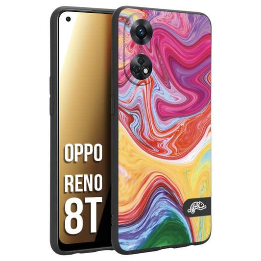CUSTOMIZZA - Custodia cover nera morbida in tpu compatibile per Oppo Reno 8T colorata fantasia vortice marmo onde verde fucsia gialla