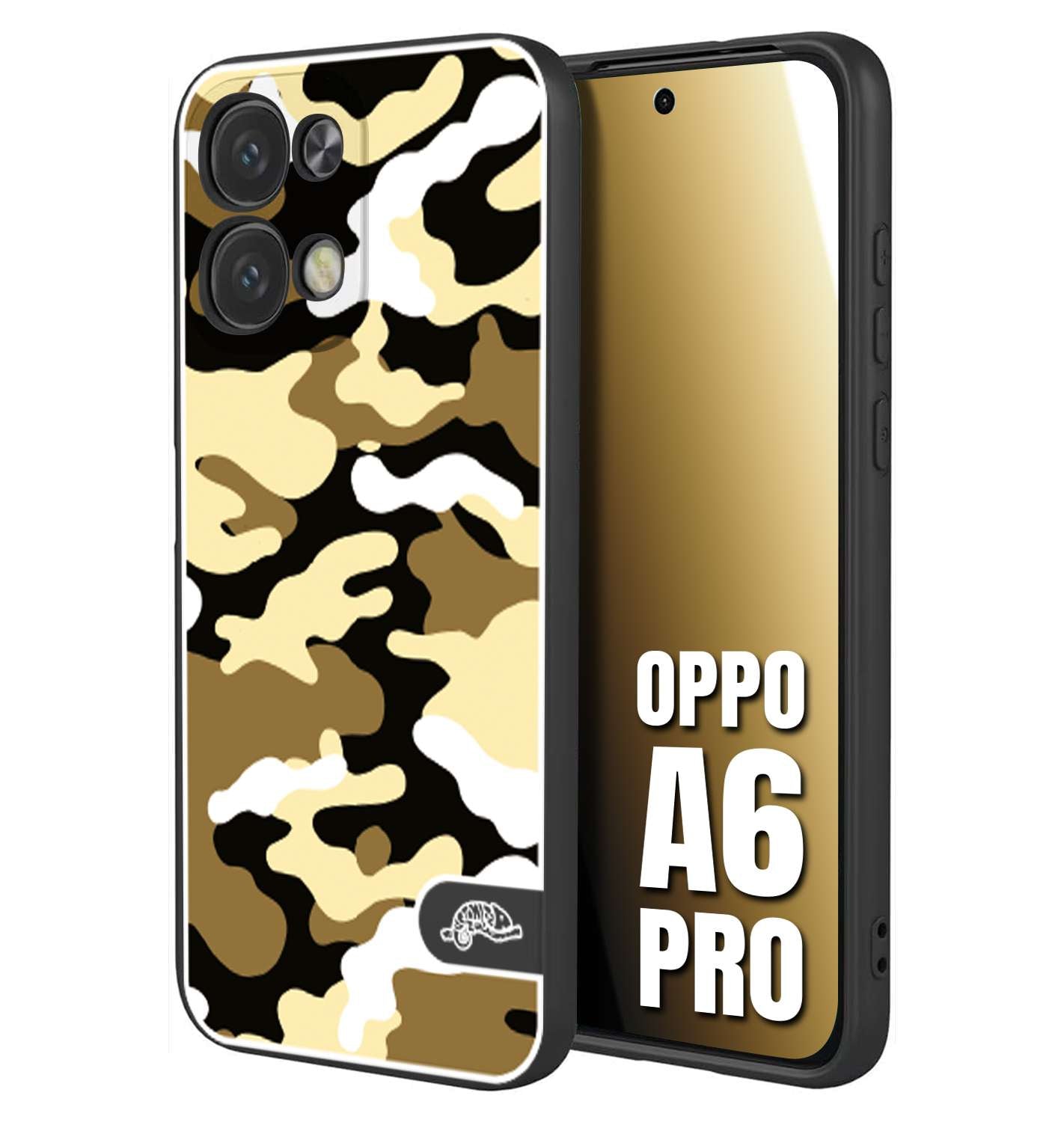 CUSTOMIZZA - Custodia cover nera morbida in tpu compatibile per Oppo A6 PRO camouflage mimetico militare giallo desert brown