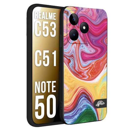 CUSTOMIZZA - Custodia cover nera morbida in tpu compatibile per Realme C53 - C51 - NOTE 50 colorata fantasia vortice marmo onde verde fucsia gialla