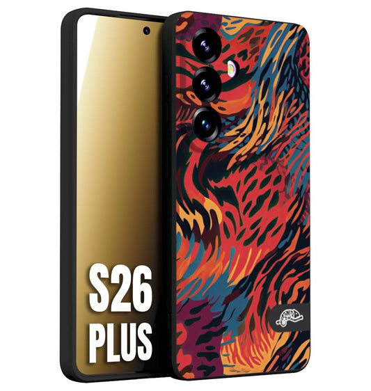 CUSTOMIZZA - Custodia cover nera morbida in tpu compatibile per Samsung S26 PLUS leopardato maculato tigrato colorata fiamme rossa blu arancione