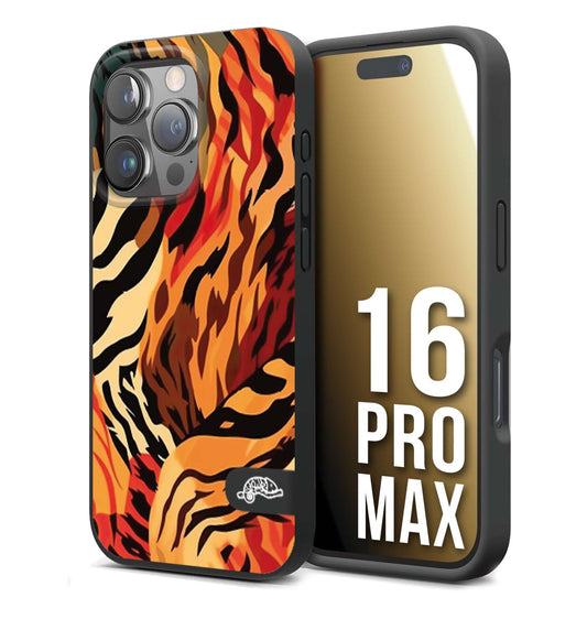 CUSTOMIZZA - Custodia cover nera morbida in tpu compatibile per iPhone 16 PRO MAX leopardato maculato tigrato tiger colorata gialla rossa arancio