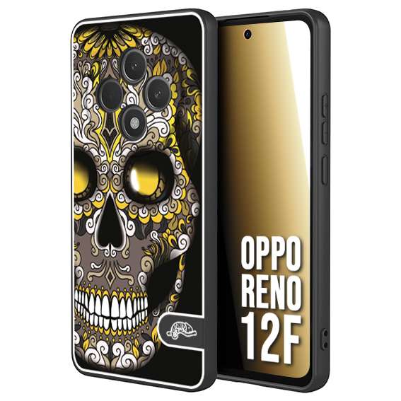 CUSTOMIZZA - Custodia cover nera morbida in tpu compatibile per Oppo Reno 12F teschio messicano Mexican skull nero giallo