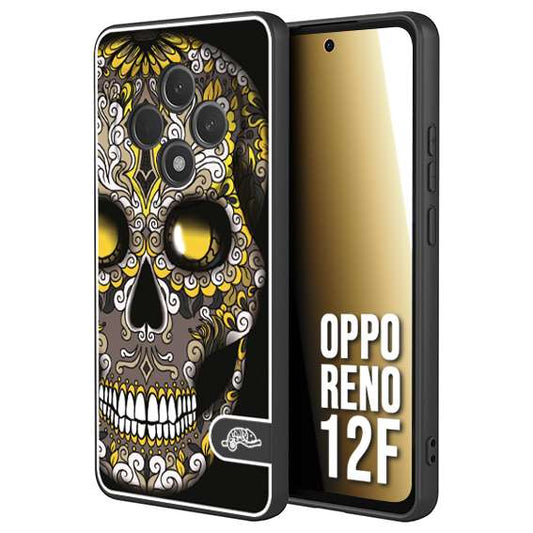 CUSTOMIZZA - Custodia cover nera morbida in tpu compatibile per Oppo Reno 12F teschio messicano Mexican skull nero giallo