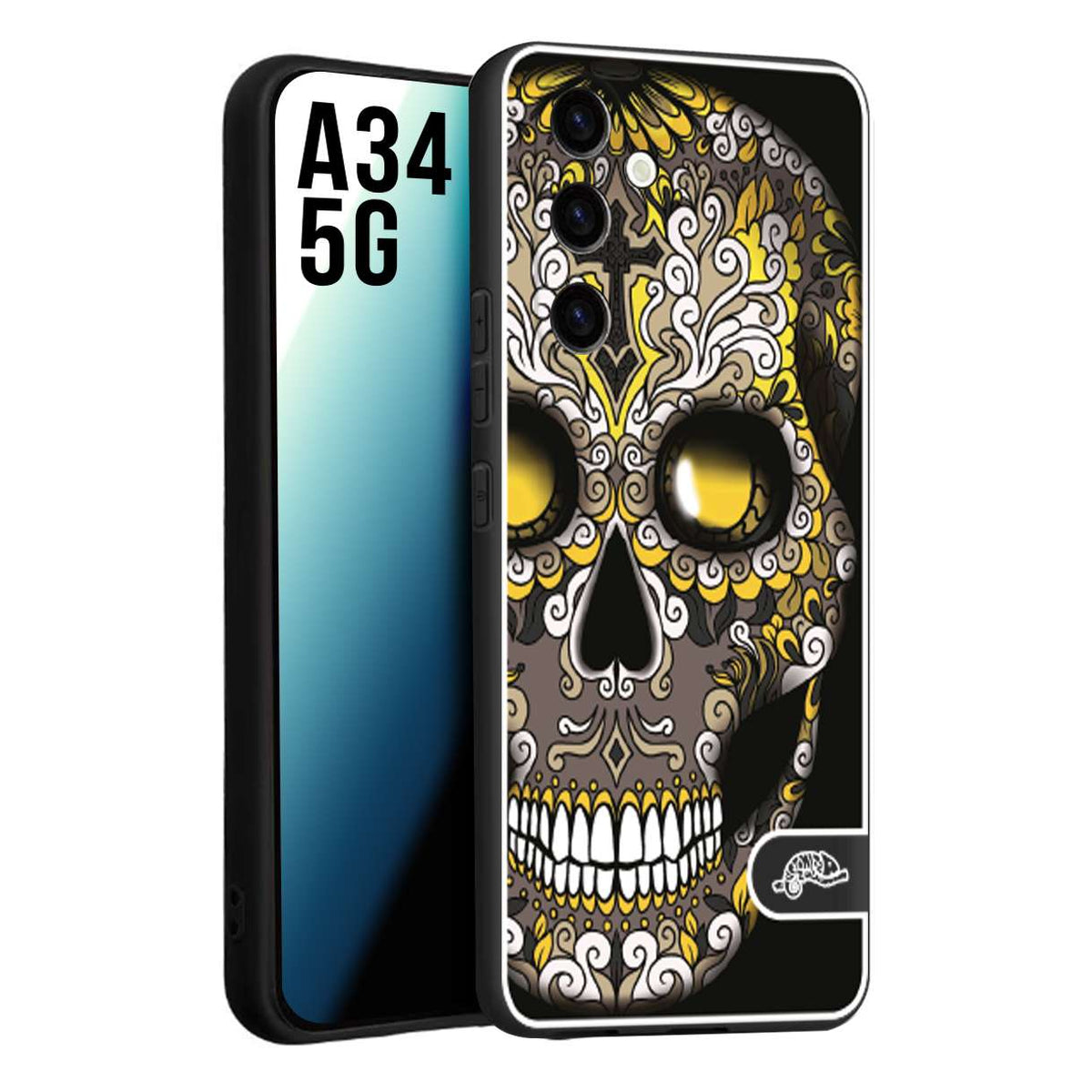 CUSTOMIZZA - Custodia cover nera morbida in tpu compatibile per Samsung A34 5G effetto marmo marble verde green venature dorato pietra