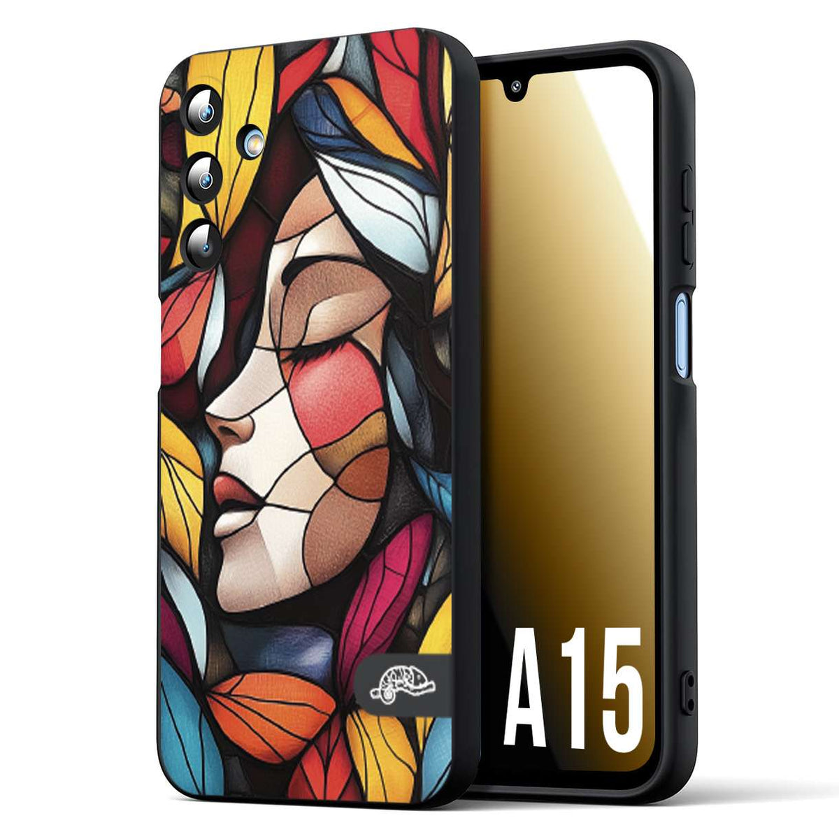 CUSTOMIZZA - Custodia cover nera morbida in tpu compatibile per Samsung A15 5G Vetrata artistica volto di donna profilo fogliare mosaico di vetro colorato