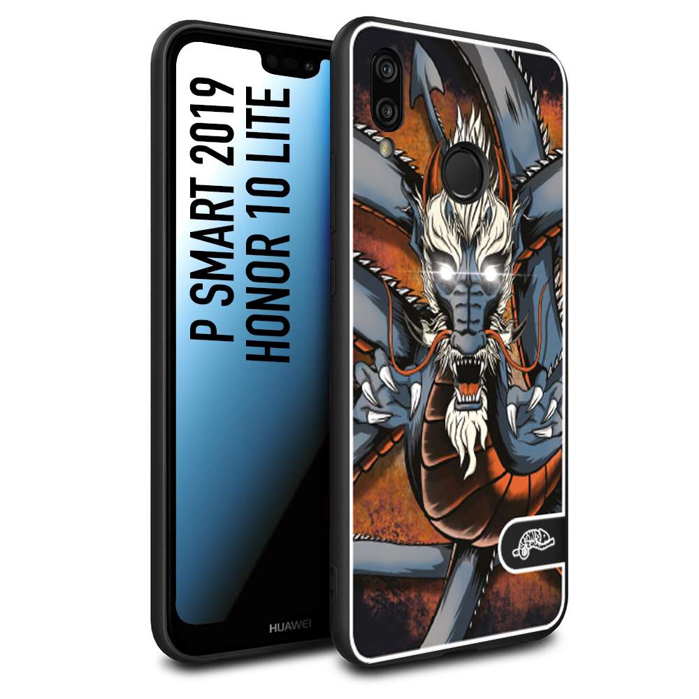 CUSTOMIZZA - Custodia cover nera morbida in tpu compatibile per Huawei P Smart 2019 drago giapponese tattoo japan dragon