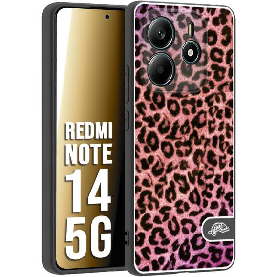 CUSTOMIZZA - Custodia cover nera morbida in tpu compatibile per Xiaomi Redmi Note 14 5G leopardato maculato donna rosa leopard