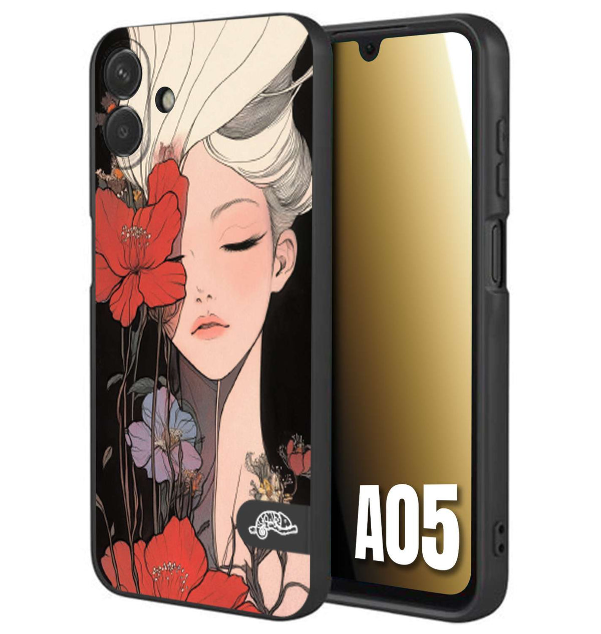 CUSTOMIZZA - Custodia cover nera morbida in tpu compatibile per Samsung A05 woman flower Fantasia Floreale Design Donna e Fiori, Retro Artistico