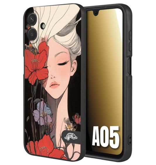 CUSTOMIZZA - Custodia cover nera morbida in tpu compatibile per Samsung A05 woman flower Fantasia Floreale Design Donna e Fiori, Retro Artistico