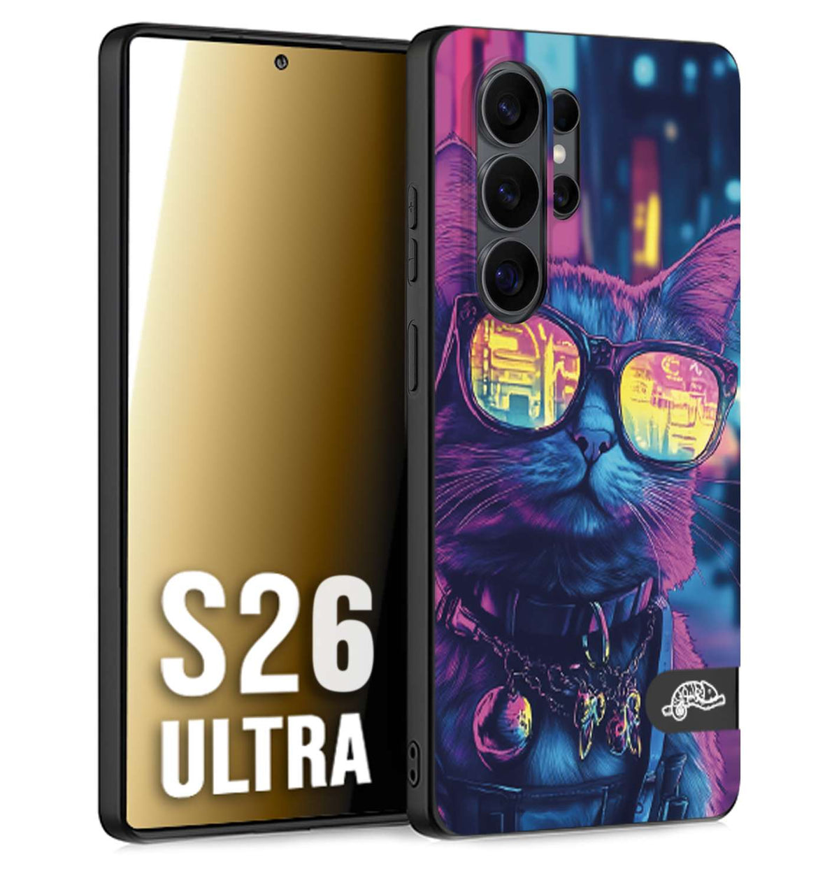CUSTOMIZZA - Custodia cover nera morbida in tpu compatibile per Samsung S26 ULTRA animali cyberpunk gatto street cat fucsia blu giallo