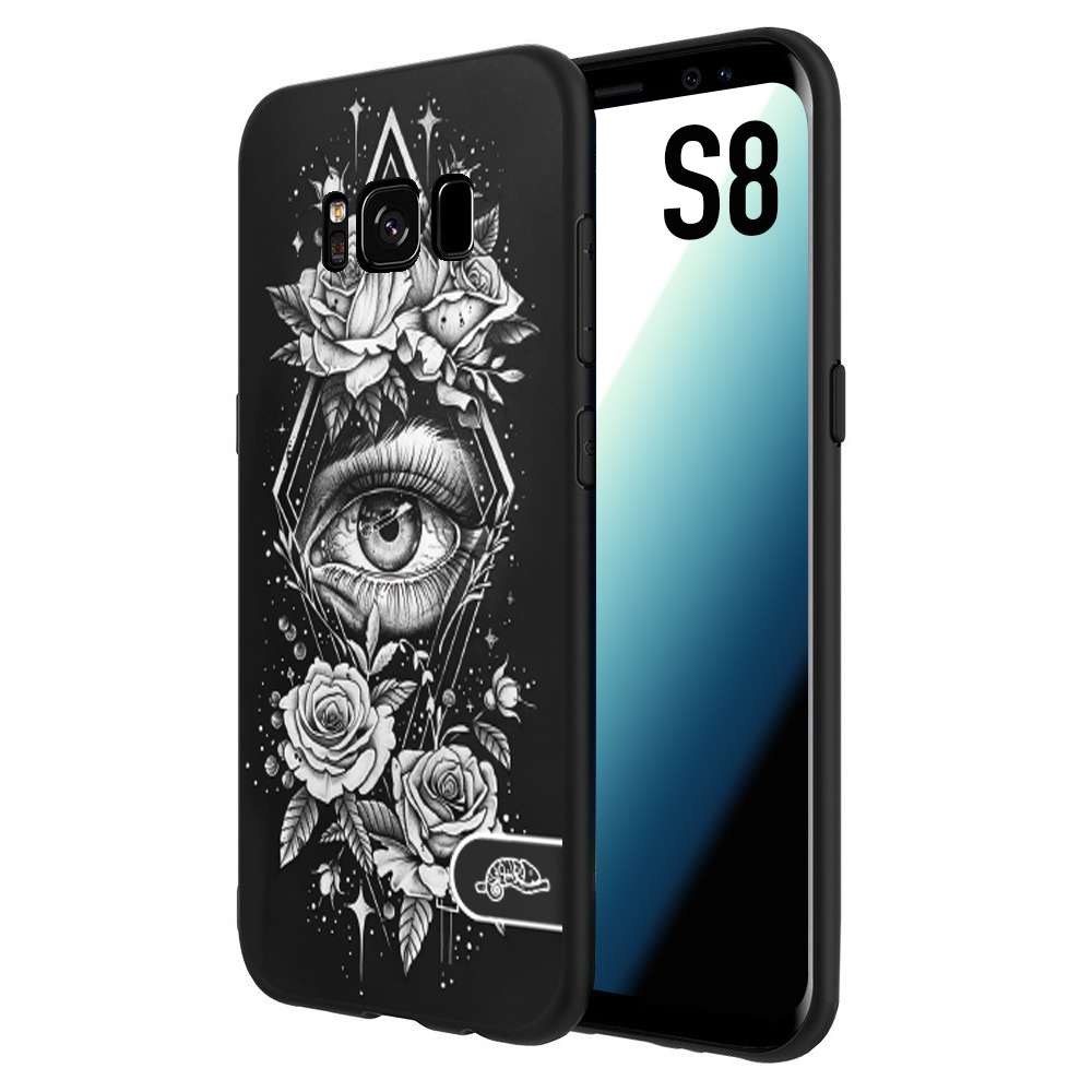 CUSTOMIZZA - Custodia cover nera morbida in tpu compatibile per Samsung S8 occhio fiori rombo geometrico black and white bianco a rilievo disegnato tattoo tatuaggio