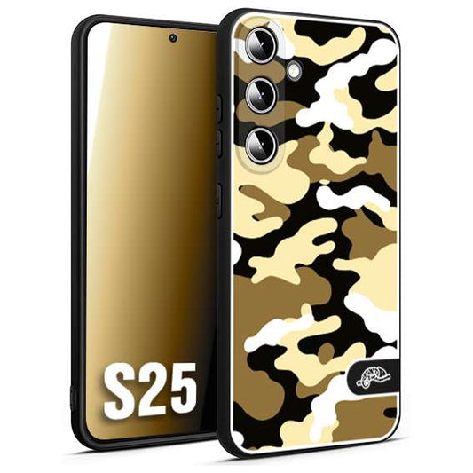 CUSTOMIZZA - Custodia cover nera morbida in tpu compatibile per Samsung S25 camouflage mimetico militare giallo desert brown
