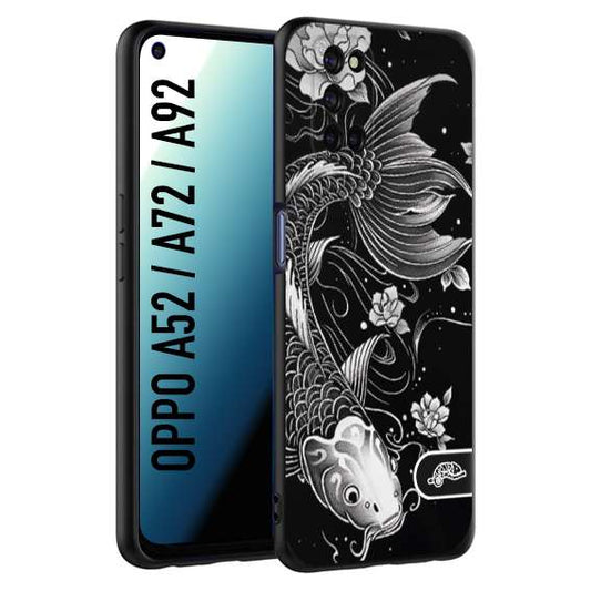 CUSTOMIZZA - Custodia cover nera morbida in tpu compatibile per Oppo A52 - A72 - A92 carpa koi black and white bianco a rilievo disegnato tattoo tatuaggio