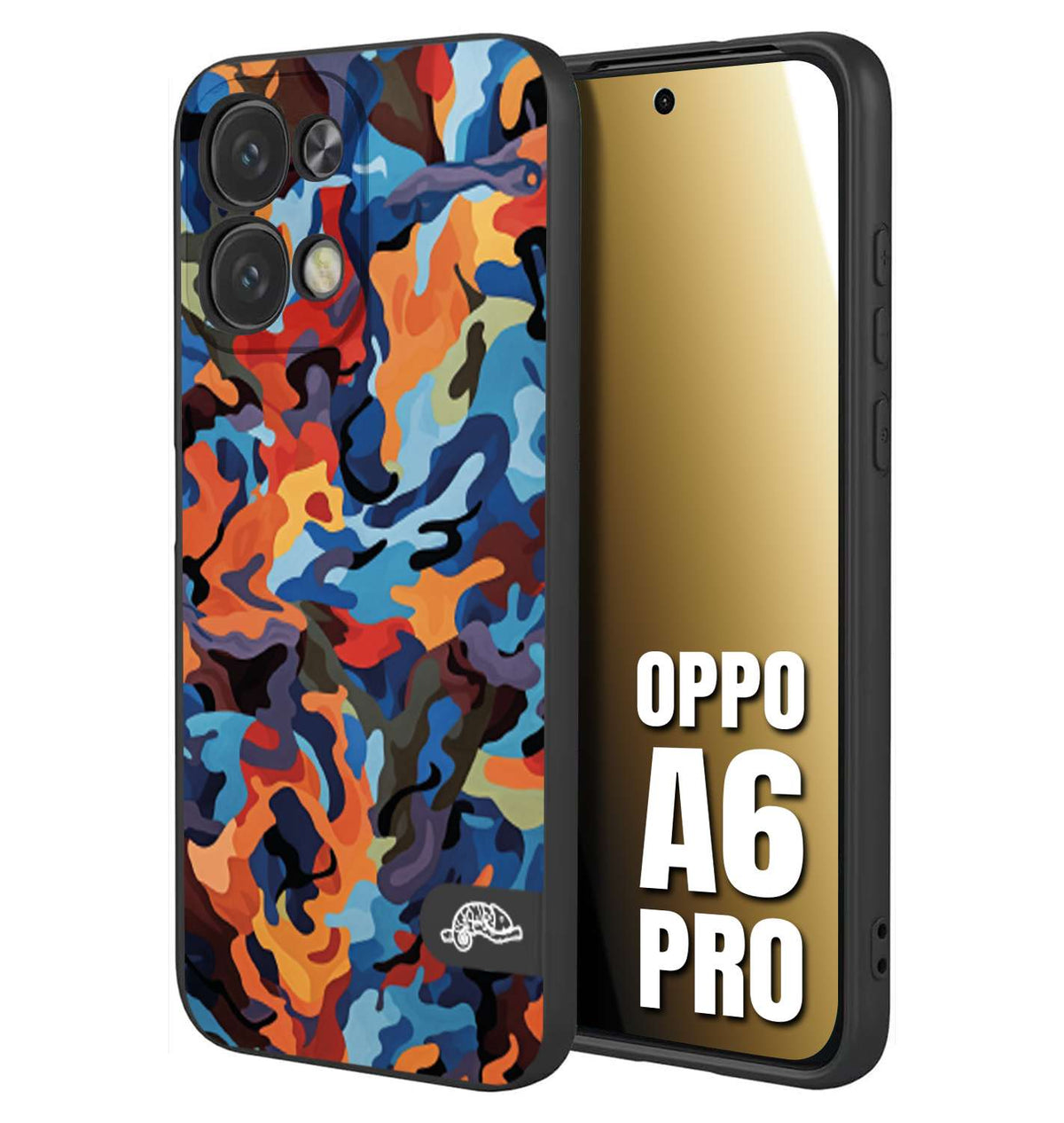 CUSTOMIZZA - Custodia cover nera morbida in tpu compatibile per Oppo A6 PRO camouflage mimetico militare moderno blu arancio rosso
