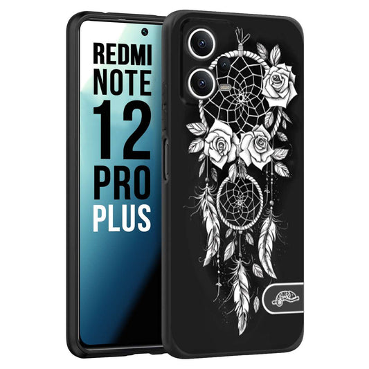 CUSTOMIZZA - Custodia cover nera morbida in tpu compatibile per Xiaomi Redmi Note 12 PRO PLUS acchiappasogni dreamcatcher black and white bianco a rilievo disegnato tattoo tatuaggio