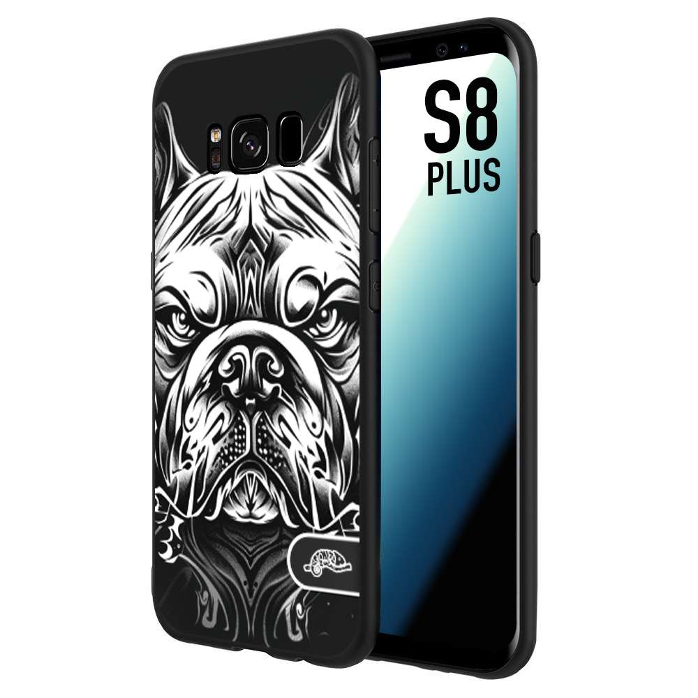 CUSTOMIZZA - Custodia cover nera morbida in tpu compatibile per Samsung S8 PLUS bulldog bianco a rilievo disegnato tattoo tatuaggio