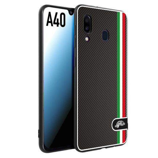 CUSTOMIZZA - Custodia cover nera morbida in tpu compatibile per Samsung A40 effetto fibra di carbonio bandiera Italia made in Italy