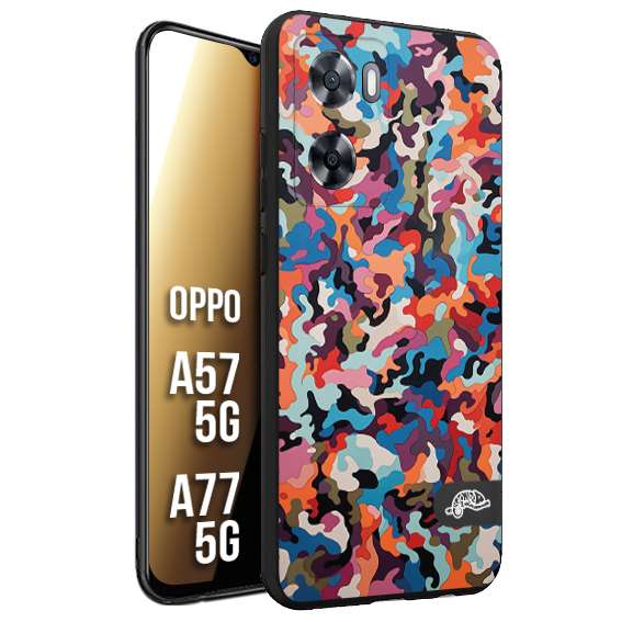 CUSTOMIZZA - Custodia cover nera morbida in tpu compatibile per Oppo A57 5G - A77 5G camouflage mimetico militare moderno blu arancio rosa