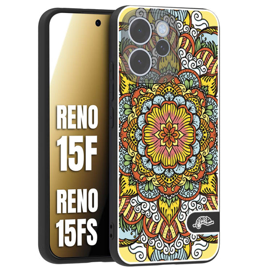 CUSTOMIZZA - Custodia cover nera morbida in tpu compatibile per Oppo Reno 15 F - Reno 15 FS mandala colorato fiore nuvole arancione