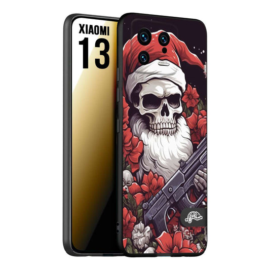 CUSTOMIZZA - Custodia cover nera morbida in tpu compatibile per Xiaomi 13 teschio natale santa claus fiori tattoo disegnato