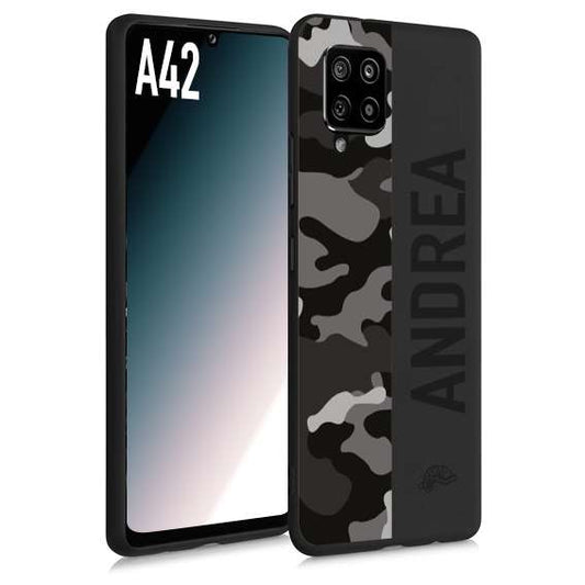 CUSTOMIZZA - Custodia cover nera morbida in tpu compatibile per Samsung A42 camouflage mimetico militare personalizzata nome