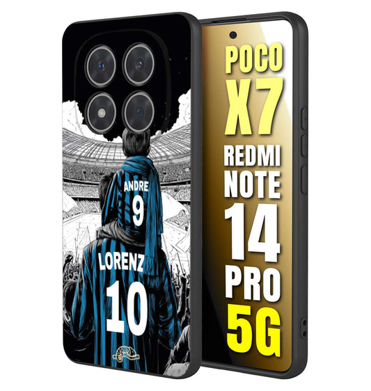 CUSTOMIZZA - Custodia cover nera morbida in tpu compatibile per Xiaomi Redmi Note 14 PRO 5G personalizzata calcio football padre e figlio calciatori nerazzurra