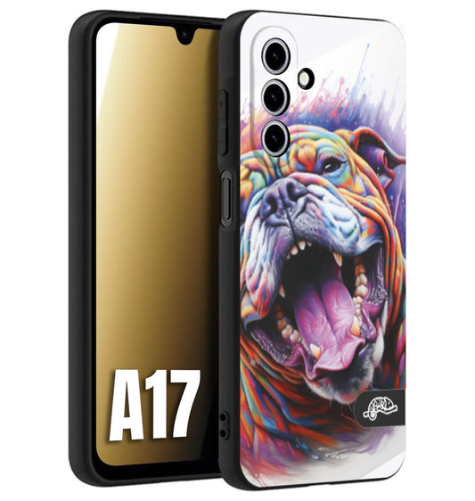 CUSTOMIZZA - Custodia cover nera morbida in tpu compatibile per Samsung A17 animali color bulldog cane dog colori vibranti disegnato schizzo