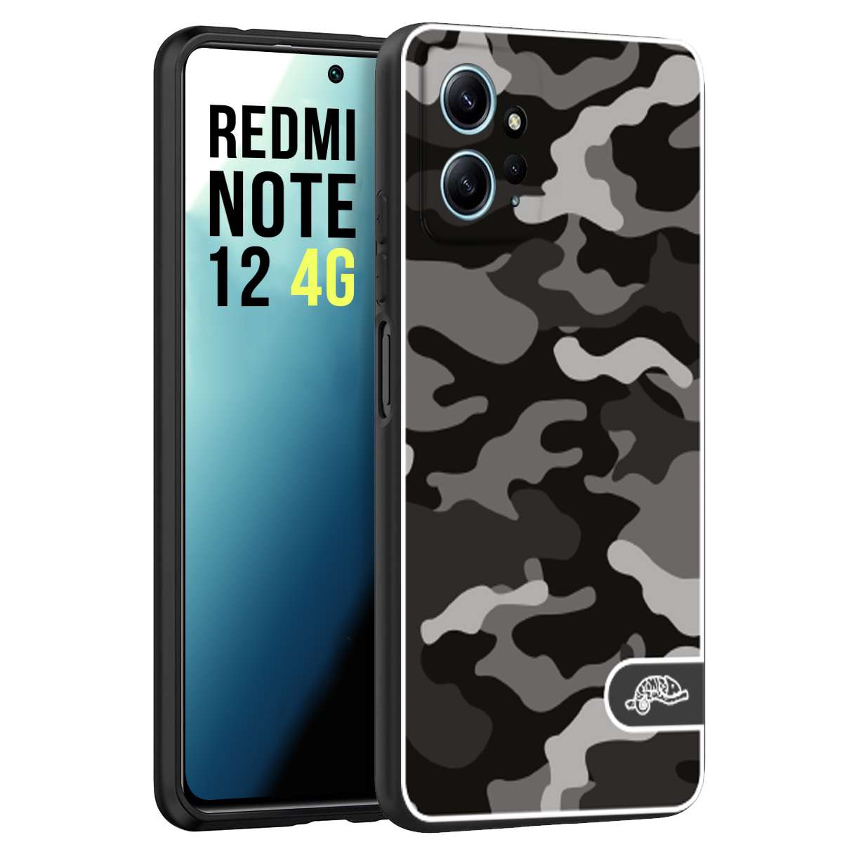CUSTOMIZZA - Custodia cover nera morbida in tpu compatibile per Xiaomi Redmi Note 12 4G camouflage mimetico militare nero black grigio