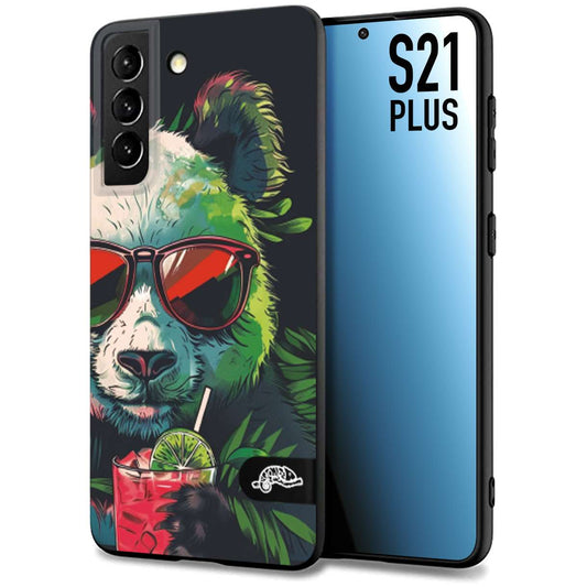 CUSTOMIZZA - Custodia cover nera morbida in tpu compatibile per Samsung S21 PLUS estate disegnata cocktails animali simpatici panda mojito