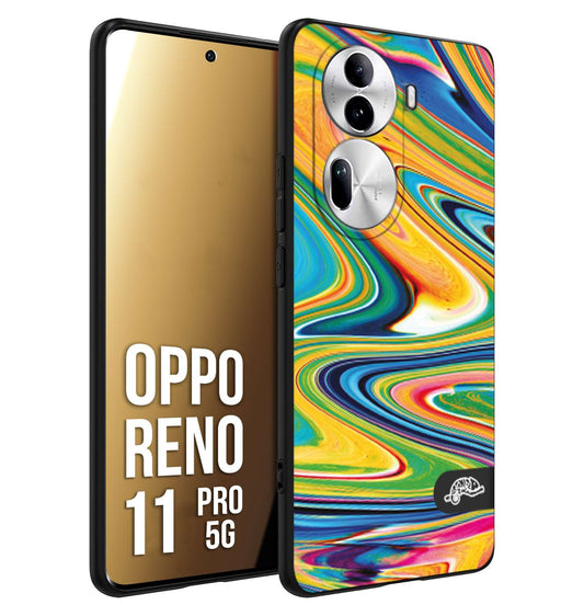CUSTOMIZZA - Custodia cover nera morbida in tpu compatibile per Oppo Reno 11 PRO 5G colorata fantasia vortice marmo arcobaleno gialla verde blu