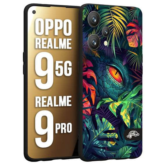 CUSTOMIZZA - Custodia cover nera morbida in tpu compatibile per Realme 9 5G - 9 PRO animali color giungla tropicale occhio di coccodrillo alligatore disegnato